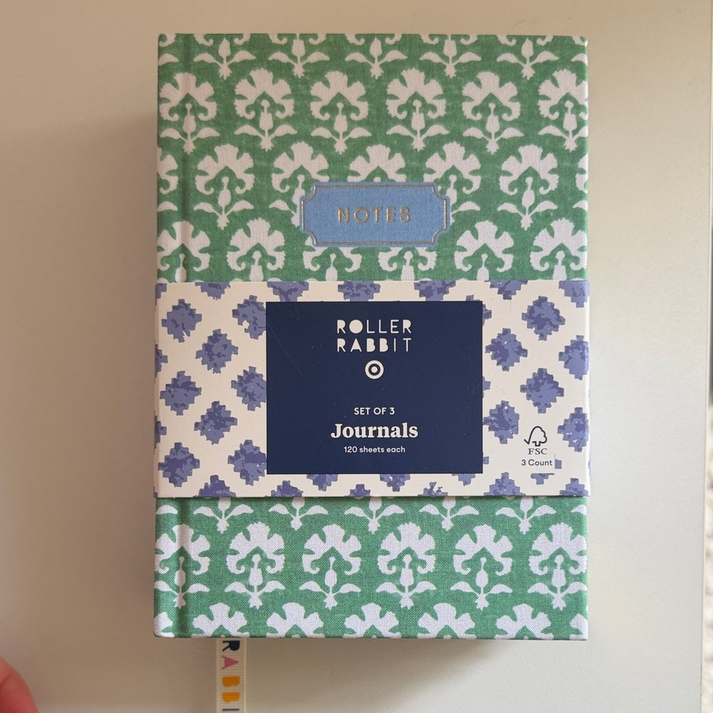 Roller Rabbit Green and White Patterned Journal Trio